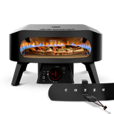 Four à pizza Cozze 13 pouces noir mat vu de face, porte installée