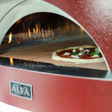 Alfa Moderno 2 Pizze Petit four à pizza hybrid bois propane gaz naturel antique red ruby red avec pizza napolitaine qui cuit dans le four