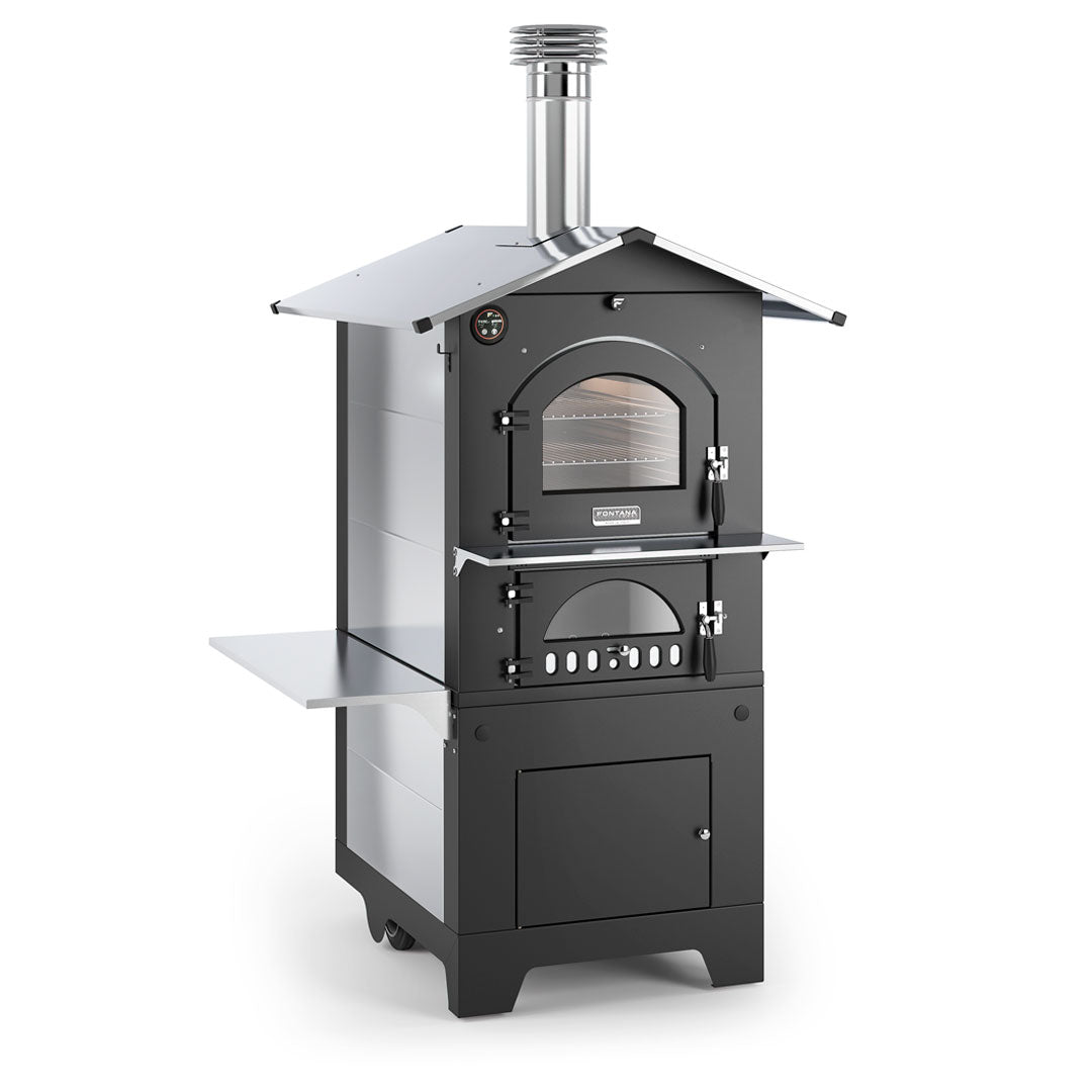 Four à pizza Gusto Fontana à double chambre de cuisson, vue produit avec tablette latérale