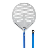 Pelle à pizza ronde perforée Gi.Metal Azzurra en aluminium anodisé avec manche bleu
